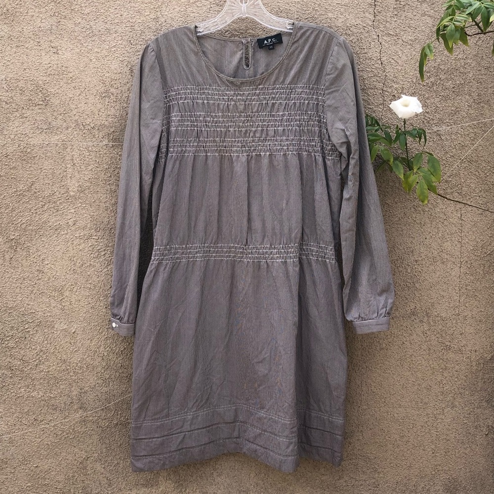 APC Smocked GIngham Long-Sleeved Dress